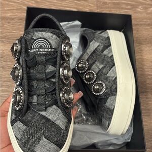 Kurt Geiger Black and White Embellished Sneakers